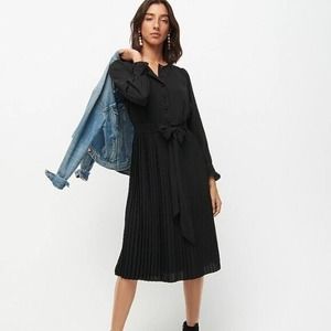 J. Crew Black Tie Front Pleated A Line Dress Size 8
